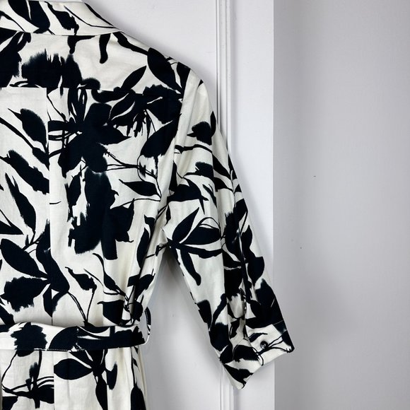 La Fée Maraboutée White and Black Leaf-Print Tie-Waist Shirtdress - Picture 7 of 9